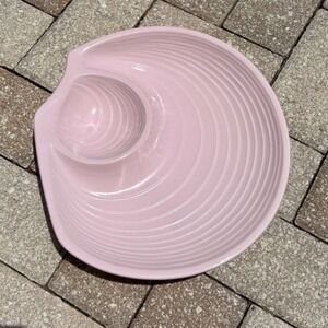 Vintage Pink Ceramic Seashell Chip and Dip Serving Platter Made in Japan Coastal